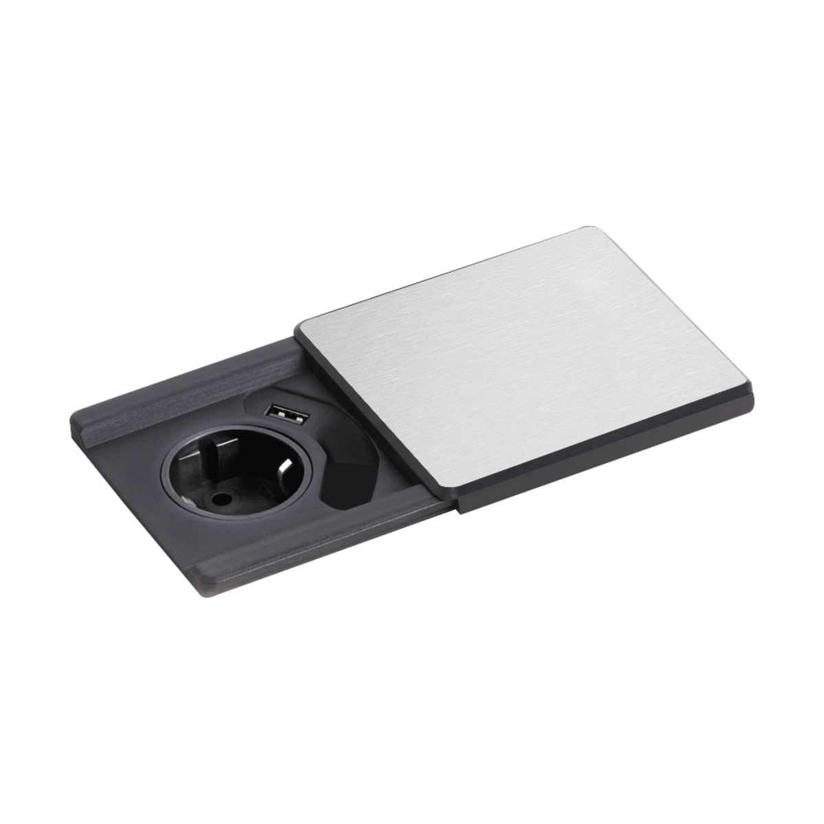 Evoline Square80 Sølv. 1x stikk 230V og 1x USB lader 1000mA
