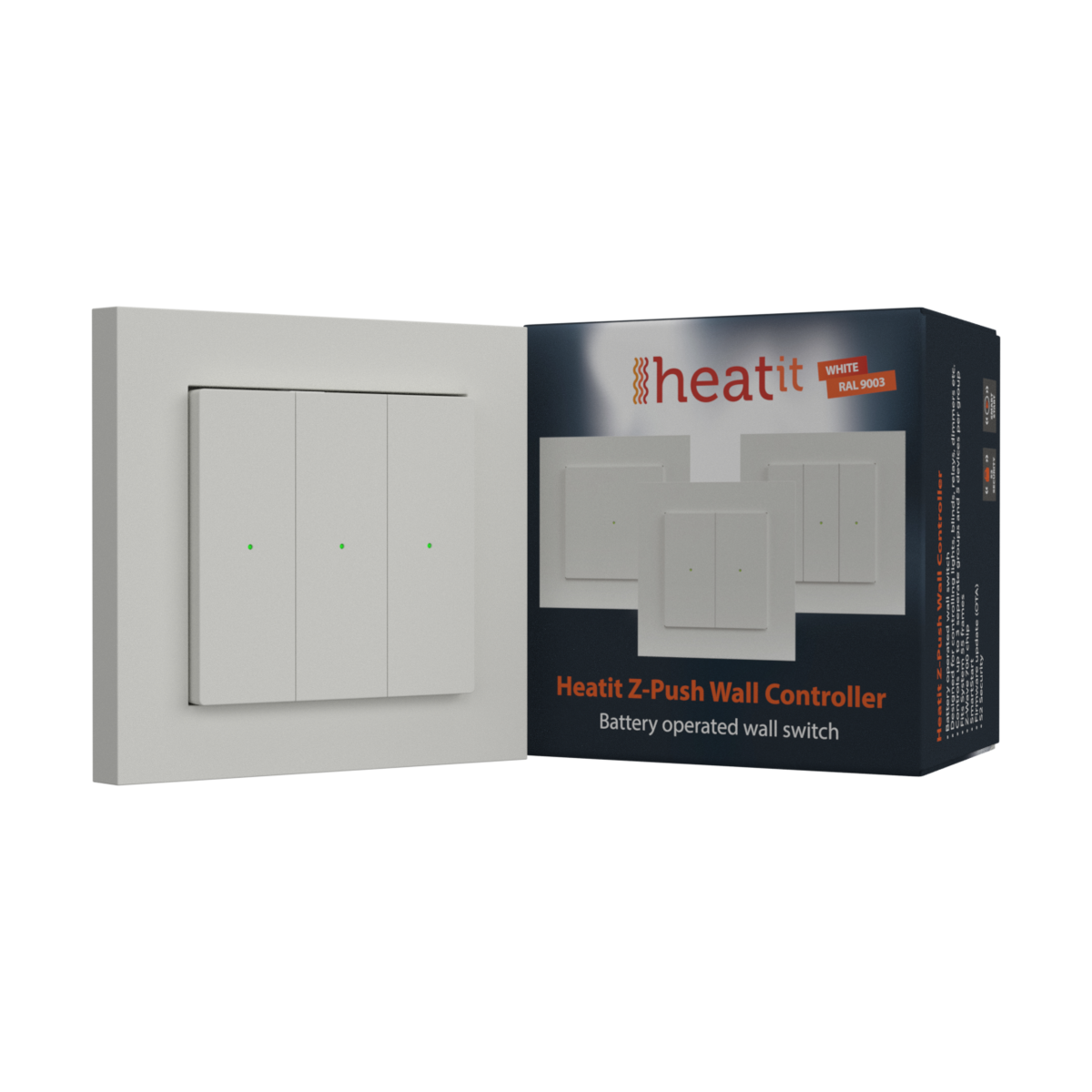Heatit - Z-Push Veggkontroller - Hvit 9003
