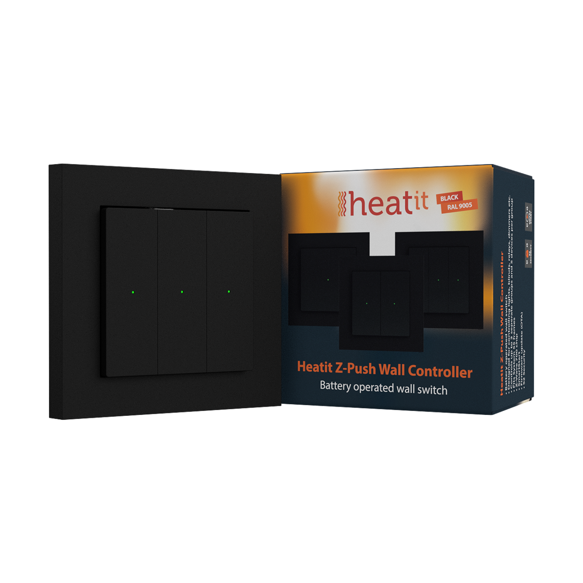 Heatit - Z-Push Veggkontroller - Sort