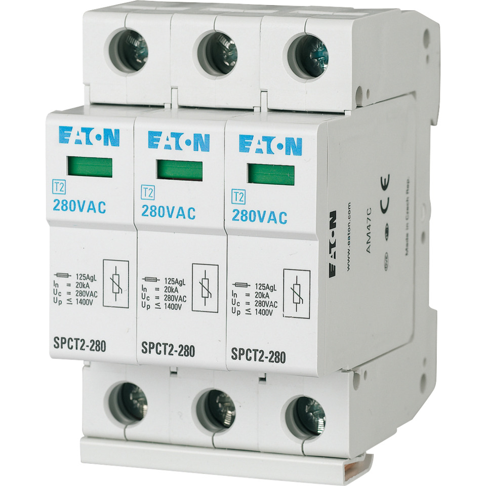 Overspenningsvern SPCT2-385/3 3-polet 385VAC 3x20kA Eaton Overspenningsvern SPCT2-385/3 3-polet 385VAC 3x20kA Eaton