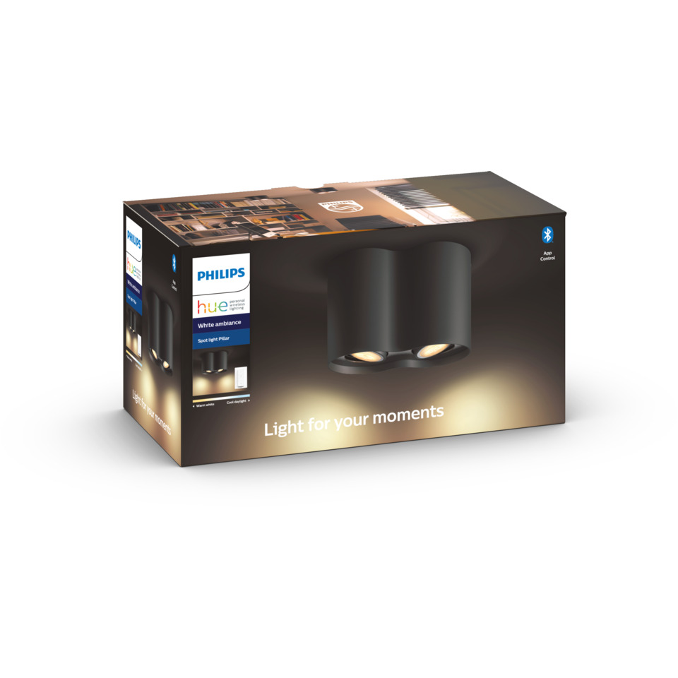 Philips Hue WA Pillar Dobbel Spot 2x5.5W Sort ink dim Philips Hue WA Pillar Enkel Spot 5.5W Hvit