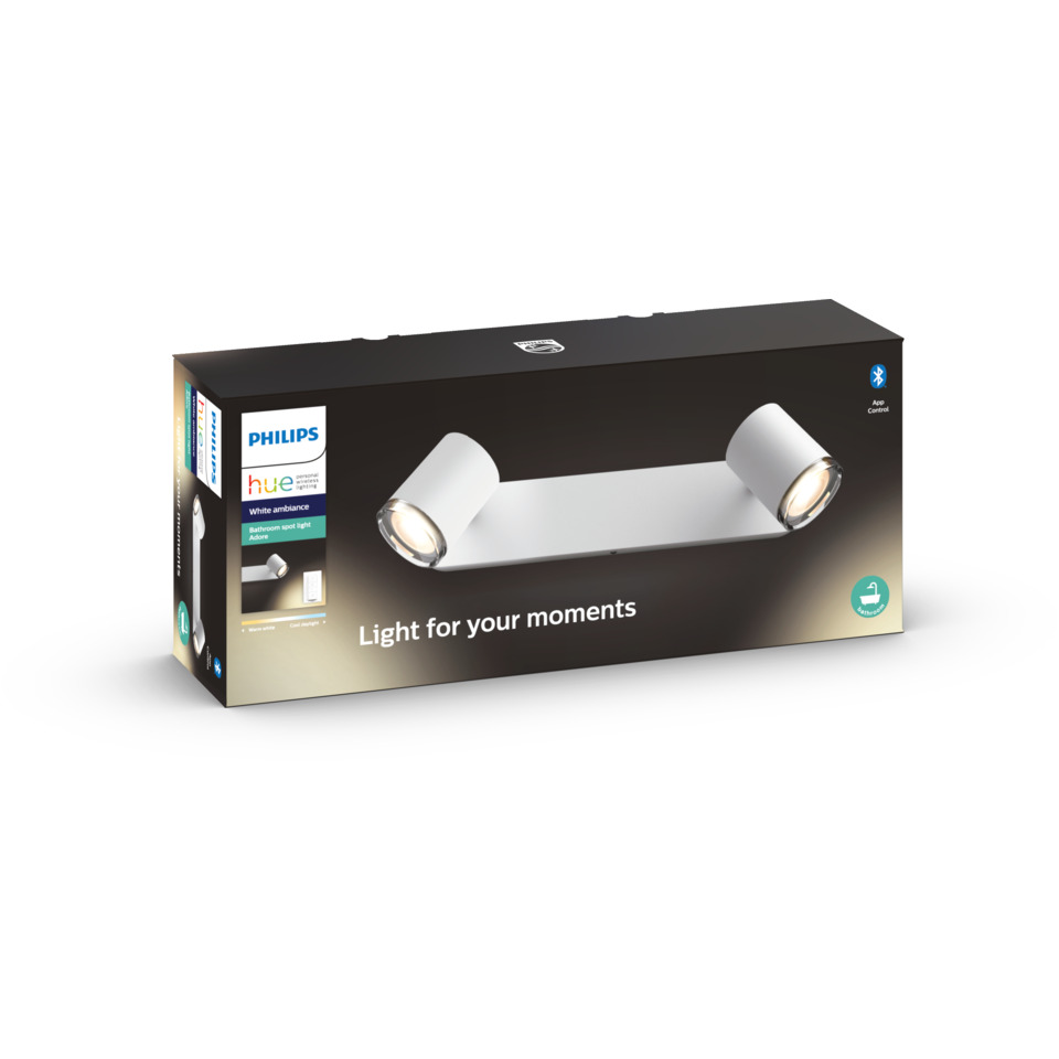 Philips Hue WA Adore Dobbel Spot 2x5.5W IP44 Hvit ink dim Philips Hue Adore Bathroom taklampe Krom fra Philips Hue