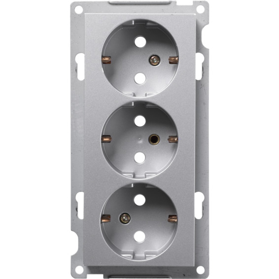 Stikkontakt 3-veis innfelt med sentralplate S1093 PT Alu Stikkontakt 3-veis innfelt med sentralplate S1093 PT Alu