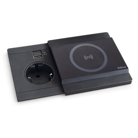 EVOline Circle80 Slide Qi 1x stikk USB-A/C Sort