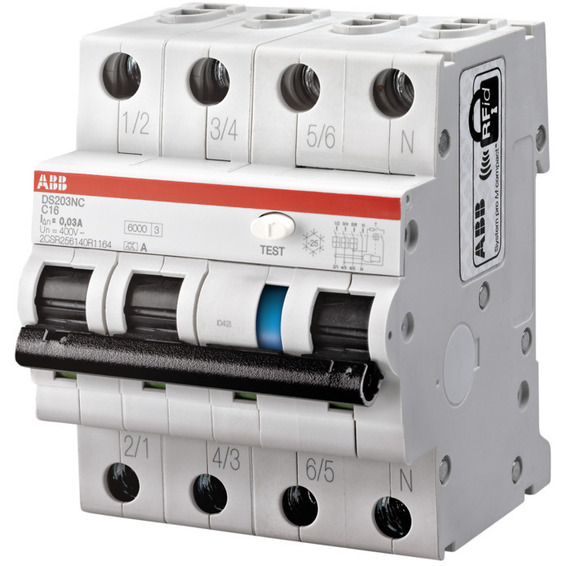 Jordfeilautomat 3p C 10A DS203NC C10/30mA 230V-IT ABB