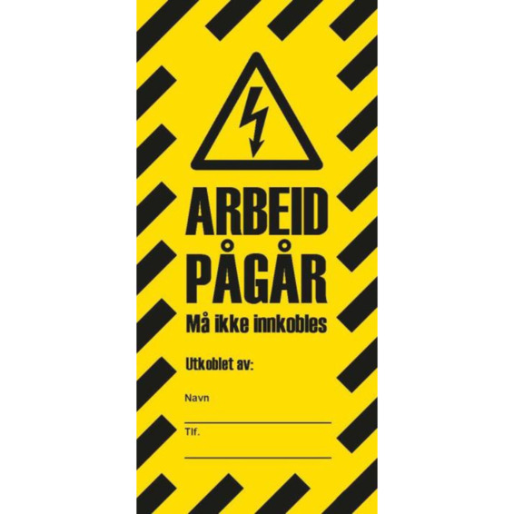 Lockout tag ARBEID PÅGÅR gul/sort