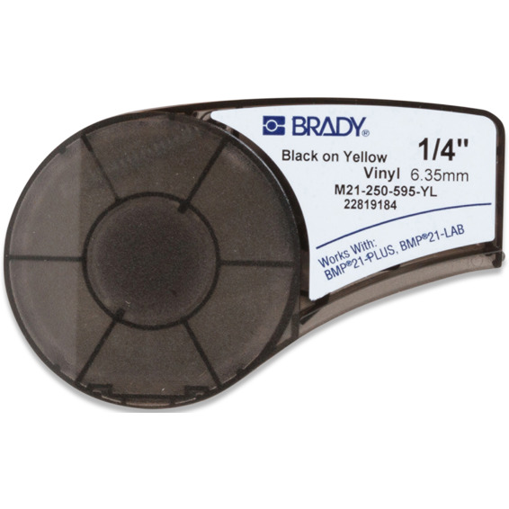 Brady M210 Vinyl tape 6,35mm Sort på Gul