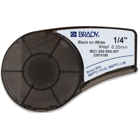 Brady M210 Vinyl tape 6,35mm Sort på Hvit
