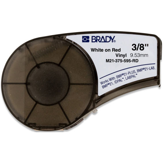 Brady M210 Vinyl tape 9,53mm Hvit på Rød