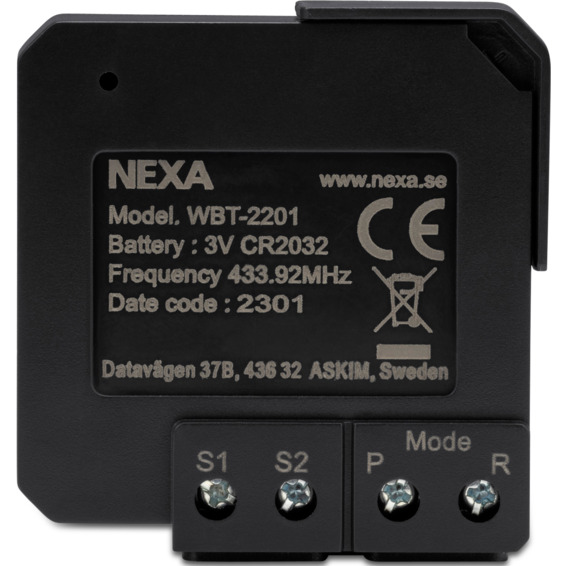 Nexa innbyggingssender med batteri og to kanaler WBT-2201