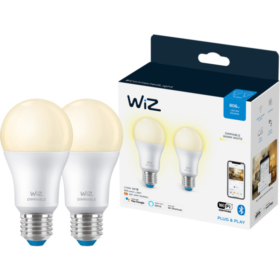 E27 Lyspære A60 8W Wifi - 2700 Kelvin 2 pakning