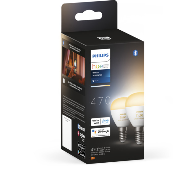 Hue P45 E14 lyspære 5,1W 2200-6500K White Ambiance - 2 pakning