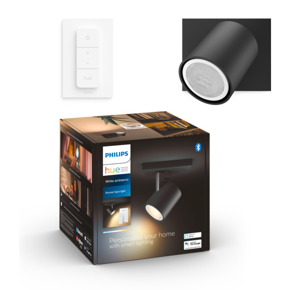 Hue Runner Sigle Spotlight - Svart - Med Dimmebryter