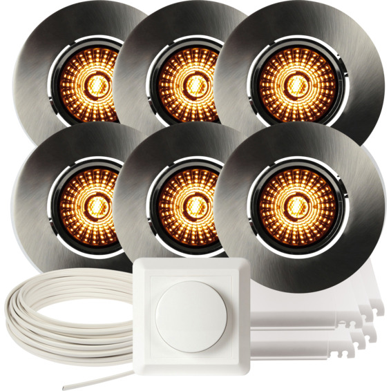 Komplett Altea Tilt WarmDim Downlightpakke Børstet Stål 6 pk Komplett Altea Tilt WarmDim Downlightpakke Børstet Stål 6 pk