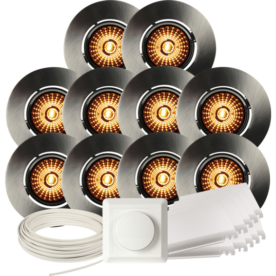 Komplett Altea Tilt WarmDim Downlightpakke Børstet Stål 10pk Komplett Altea Tilt WarmDim Downlightpakke Børstet Stål 10pk