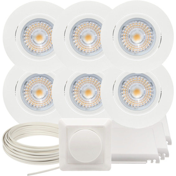 Komplett Alfa LED Downlightpakke Matt Hvit 6 pk V2 Komplett Alfa LED Downlightpakke Matt Hvit 6 pk V2