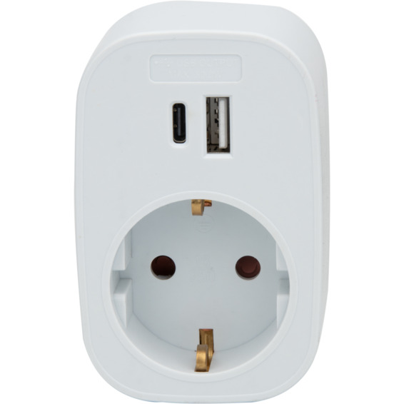 J&EL adapter USB A+C og 16A stikkontakt hvit